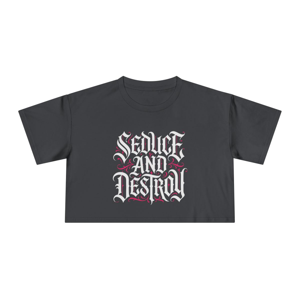 Seduce and Destroy crop tee | Gothic script, black graphic shirt - Image 3