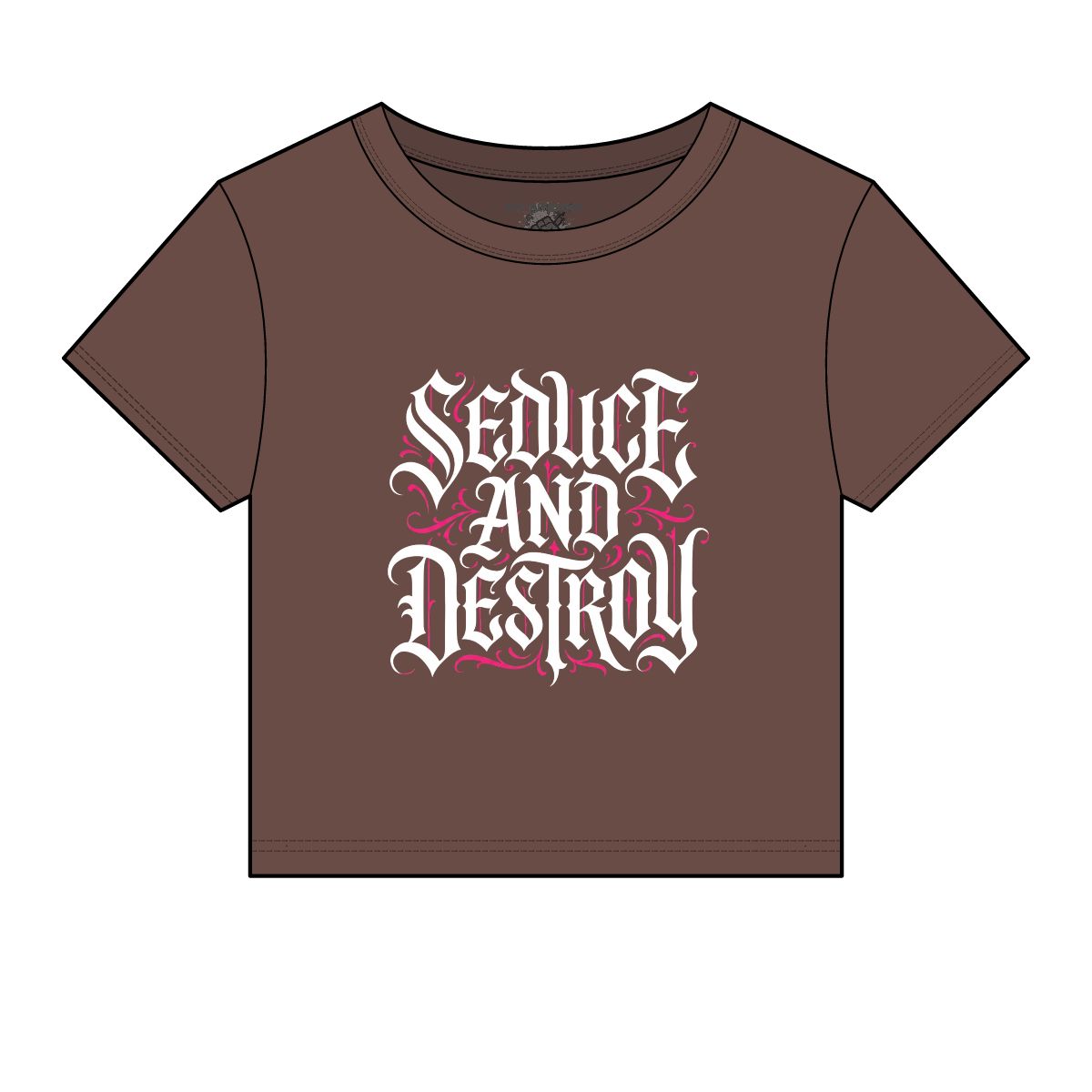 Seduce And Destroy tee | Graphic Crop Top, Gothic Script Design - Image 3