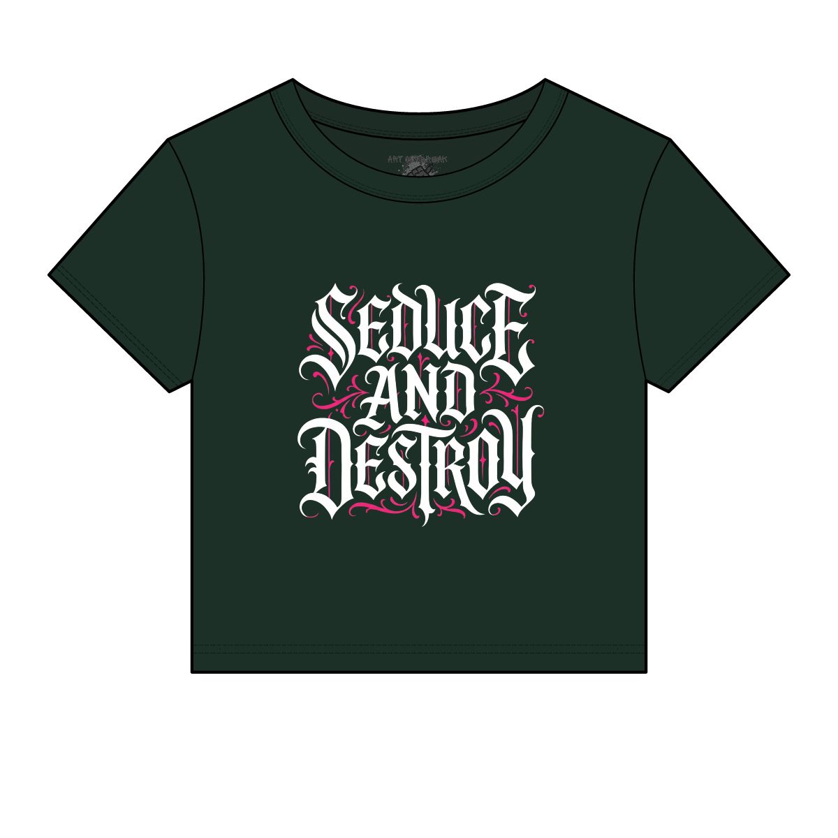 Seduce And Destroy tee | Graphic Crop Top, Gothic Script Design - Image 4