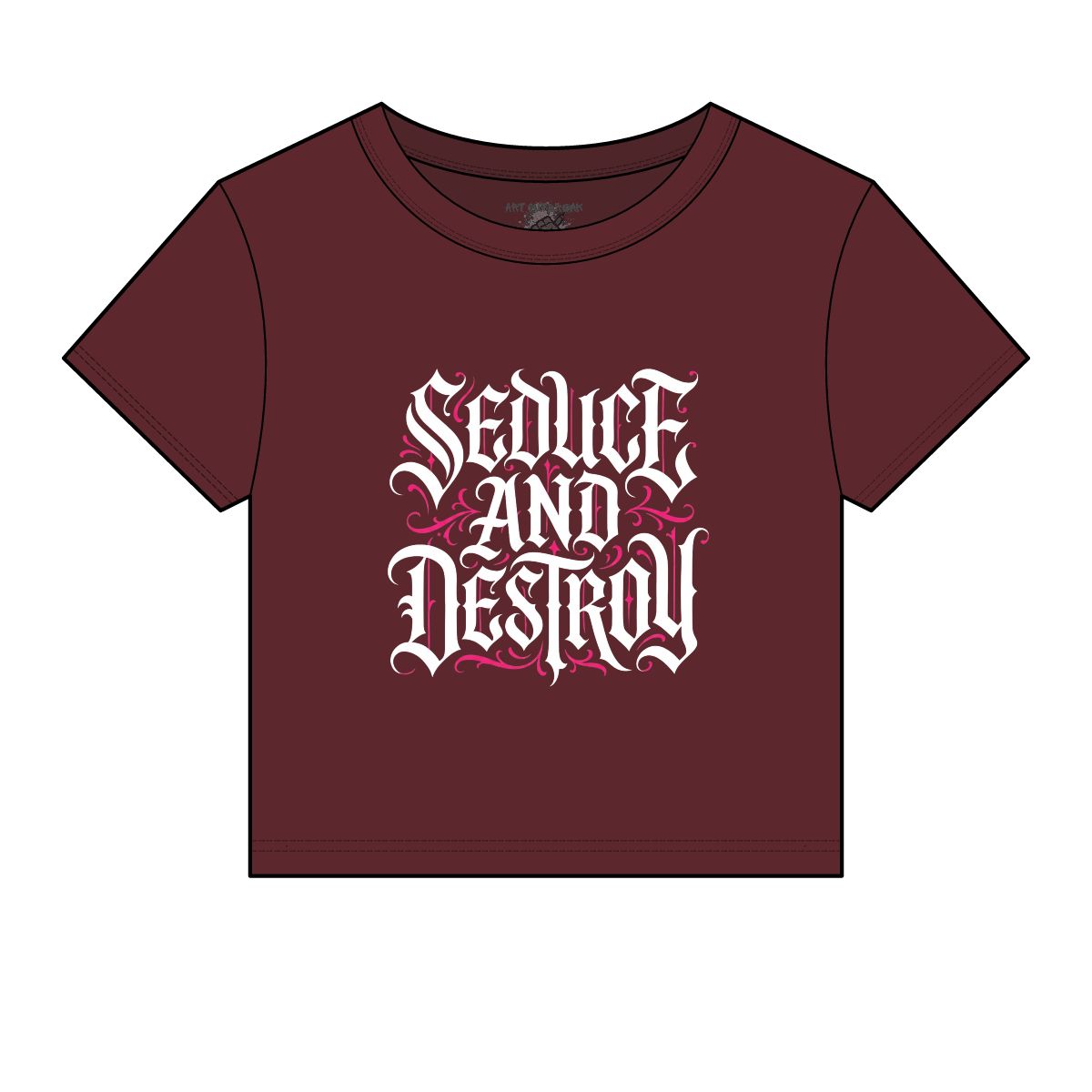Seduce And Destroy tee | Graphic Crop Top, Gothic Script Design - Image 5
