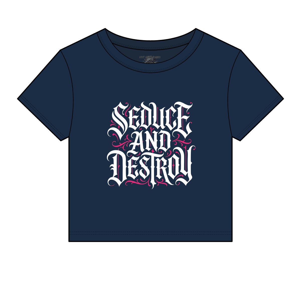 Seduce And Destroy tee | Graphic Crop Top, Gothic Script Design - Image 6