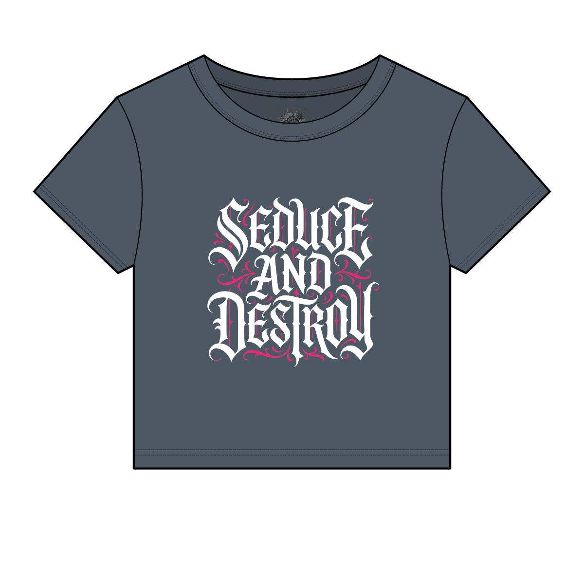 Seduce And Destroy tee | Graphic Crop Top, Gothic Script Design - Image 7