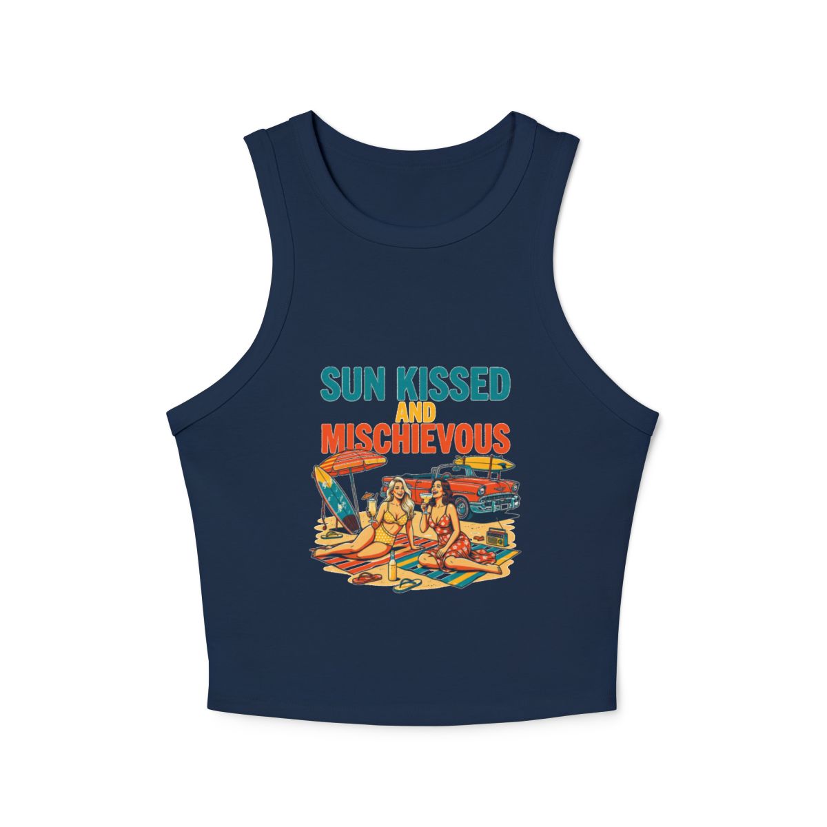 Sun Kissed Mischievous beach scene Tank Top | Retro Surf Girls Racerback - Image 4