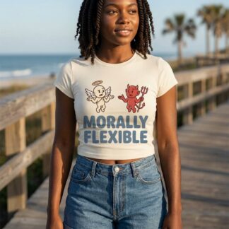 Morally Flexible angel and devil illustration Women's Baby Tee lifestyle photo
