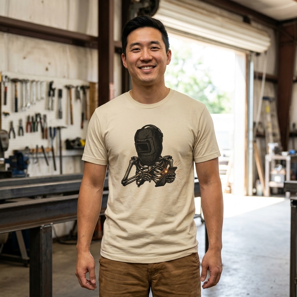 Welding Skull Skeleton Tee | Welder Helmet Sparks Graphic