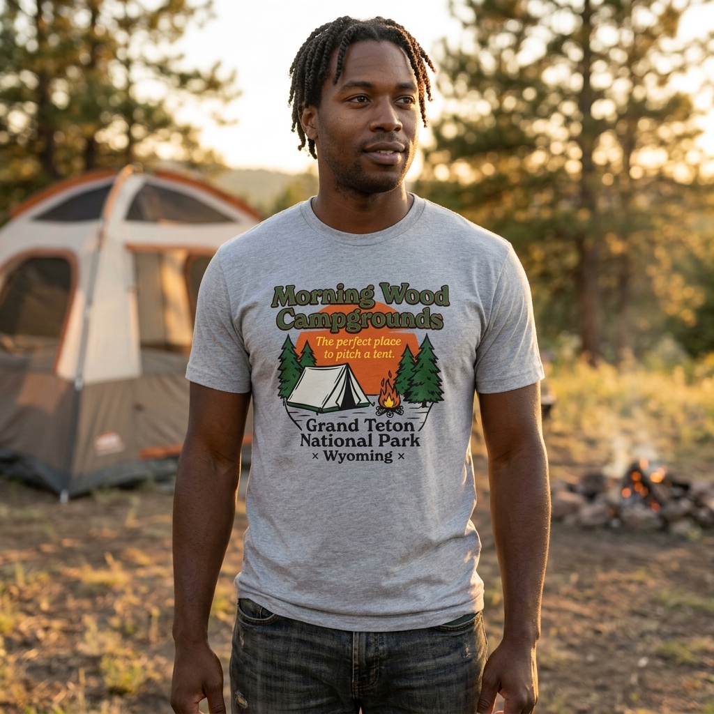 Morning Wood Campgrounds Tee | Grand Teton National Park Wyoming Camping T-Shirt