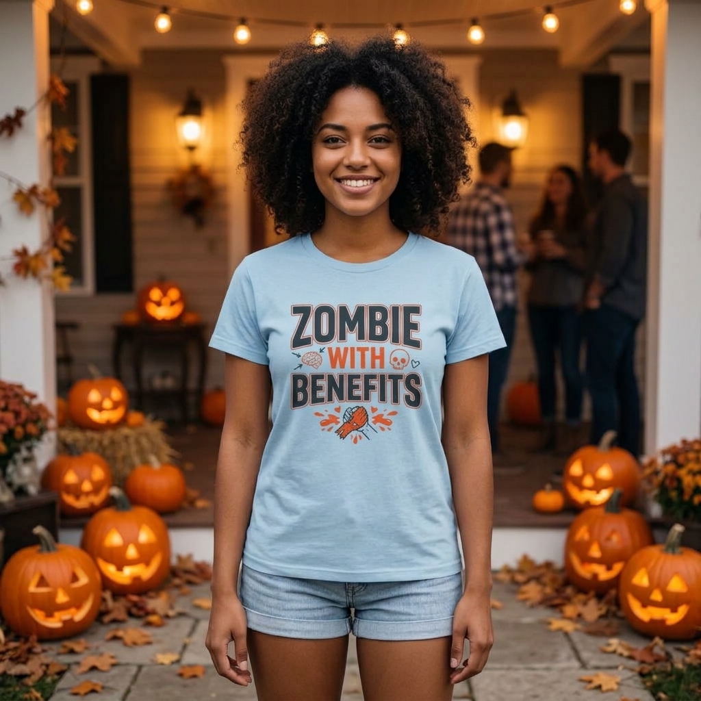 Zombie With Benefits Tee | Halloween Funny Zombie Brain Design