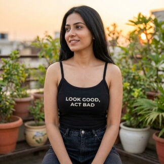Look Good, Act Bad Spaghetti Strap Tank lifestyle photo