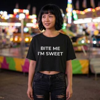 Bite Me I'm Sweet Crop Tee lifestyle photo