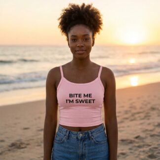 Bite Me I'm Sweet Spaghetti Strap Tank Top lifestyle photo