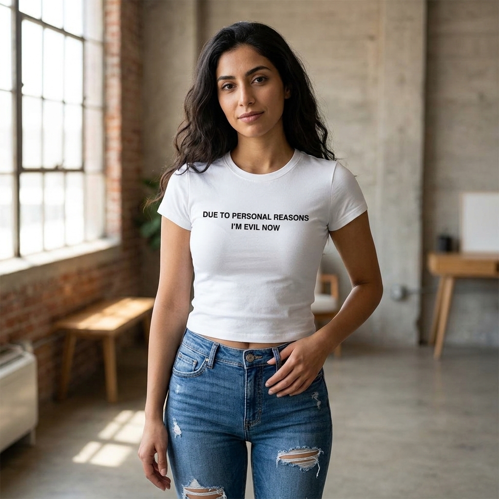 Due to Personal Reasons I'm Evil Now Baby Tee lifestyle photo