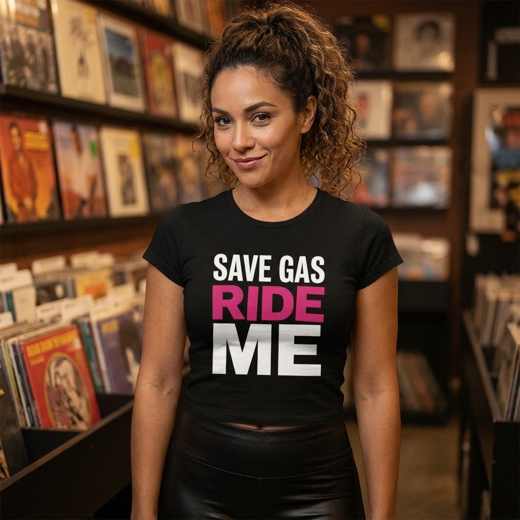 Save Gas Ride Me baby tee | Women’s cropped graphic tee, bold text design