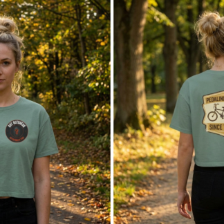 Pedaling for Tips Since the 90s Bicycle Graphic Crop Tee lifestyle photo