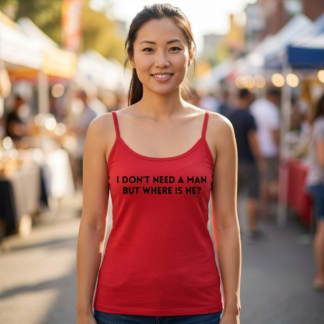 I Don't Need a Man But Where Is He Strap Tank lifestyle photo