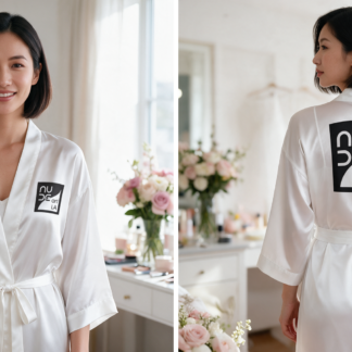 Nude Art LA Logo Satin Robe, Women's Kimono Robe lifestyle photo