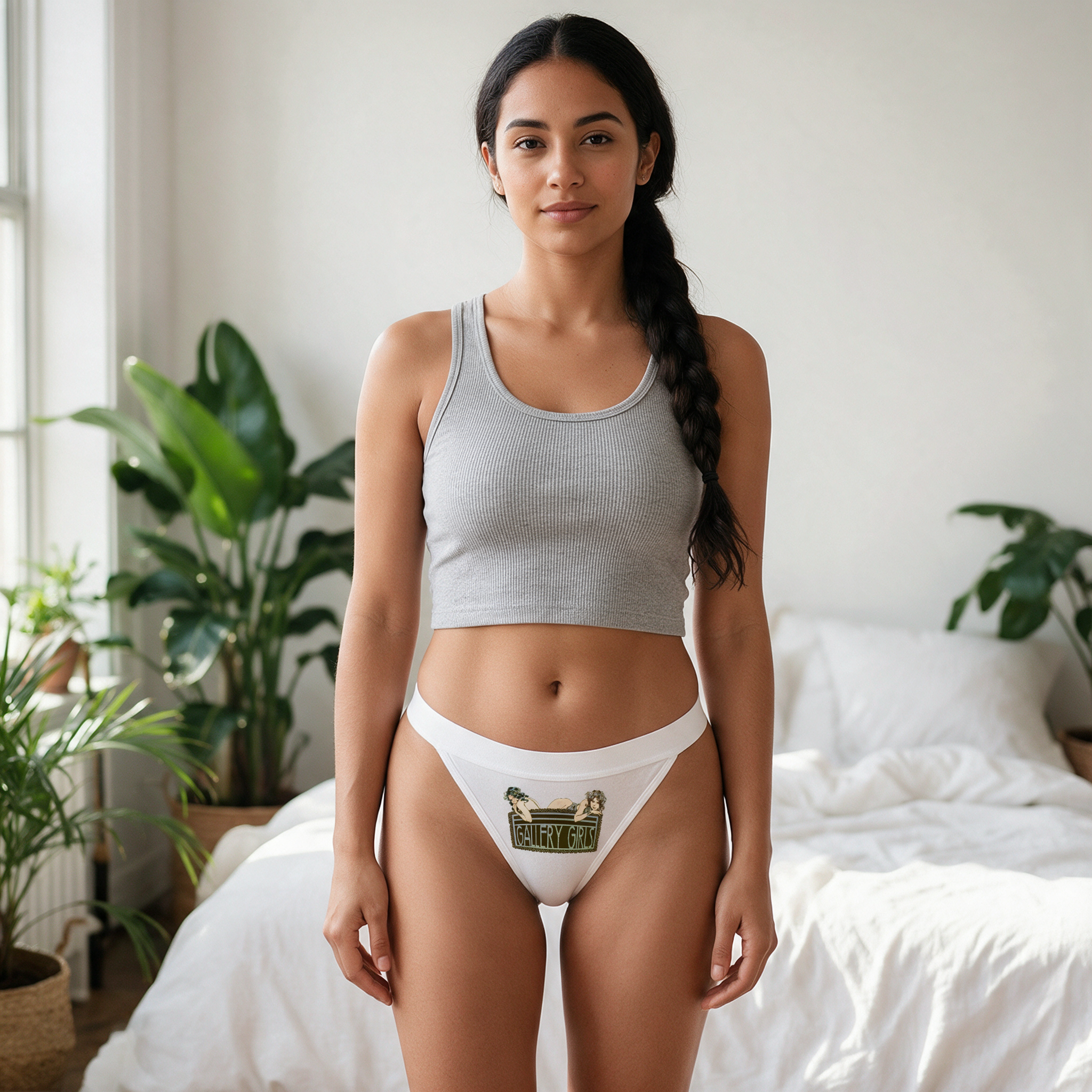 Gallery Girls Logo Thong, White Wide-Band Women’s Underwear