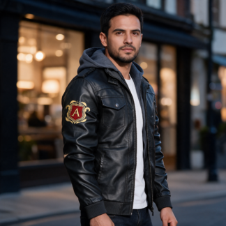 Aristocratix and Nude Art LA Faux Leather Hooded Jacket lifestyle photo