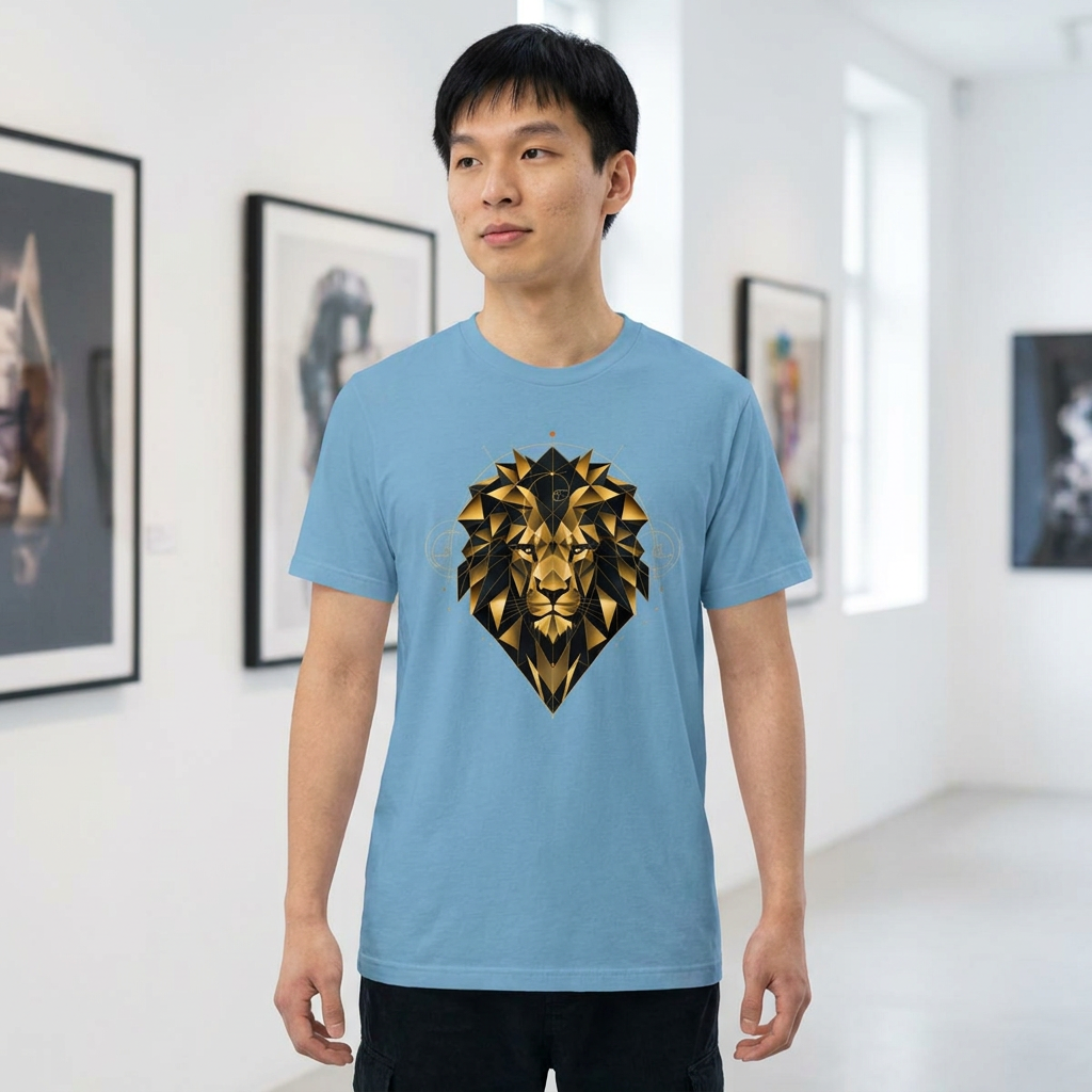 Geometric Lion Head Art Tee, Black and Gold Original